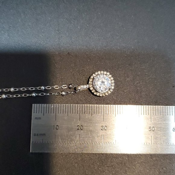 18 Inch 925 Sterling Silver Rustic Halo Gemstone CZ Pendant Necklace - Picture 7 of 8